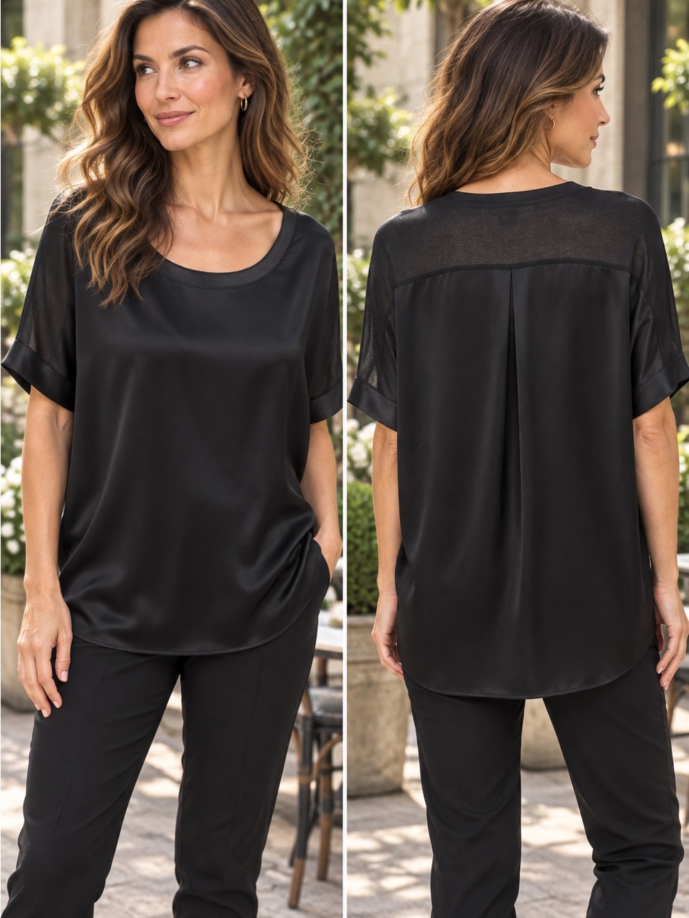 Vince black silk dolman sleeve tunic blouse size L